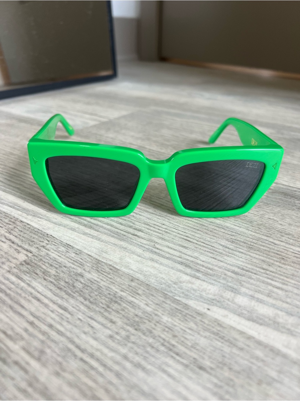 DEZI Bright Green Rectangular Sunglasses with Black Lenses